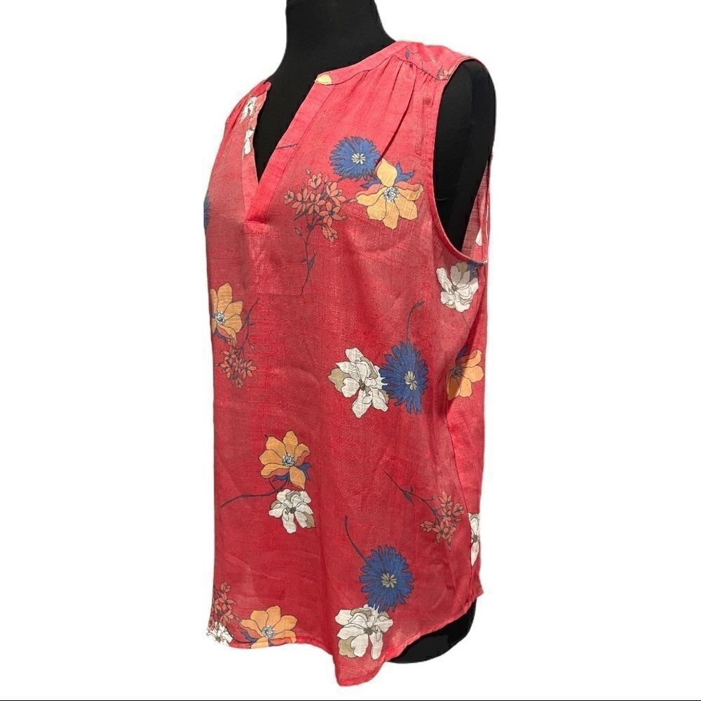 fred David Split Neck Sleeveless High Low Floral Detailed Top Sz L - Picture 4 of 12
